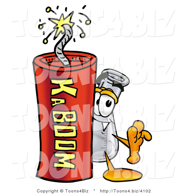 Illustration of a Science Beaker Mascot Standing with a Lit Stick of Dynamite