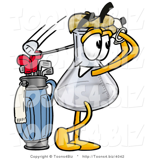 Illustration of a Science Beaker Mascot Swinging His Golf Club While Golfing
