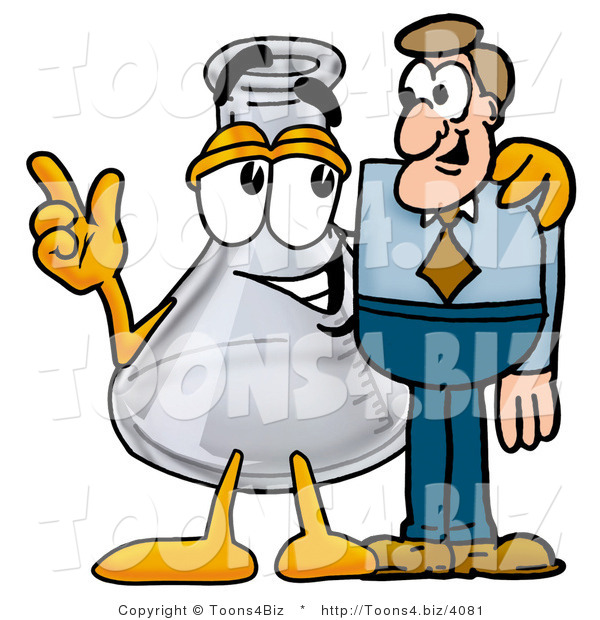 Illustration of a Science Beaker Mascot Talking to a Business Man