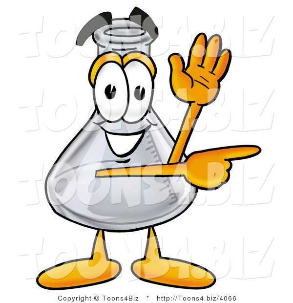 Illustration of a Science Beaker Mascot Waving and Pointing