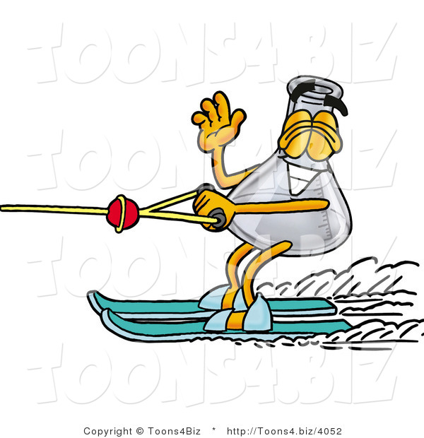 Illustration of a Science Beaker Mascot Waving While Water Skiing