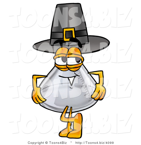 Illustration of a Science Beaker Mascot Wearing a Pilgrim Hat on Thanksgiving