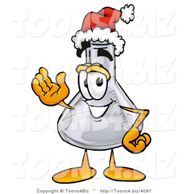 Illustration of a Science Beaker Mascot Wearing a Santa Hat and Waving