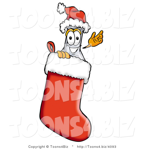 Illustration of a Science Beaker Mascot Wearing a Santa Hat Inside a Red Christmas Stocking