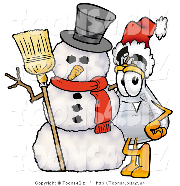 Illustration of a Science Beaker Mascot with a Snowman on Christmas