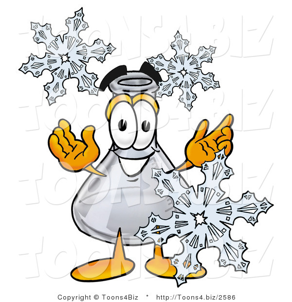 Illustration of a Science Beaker Mascot with Three Snowflakes in Winter