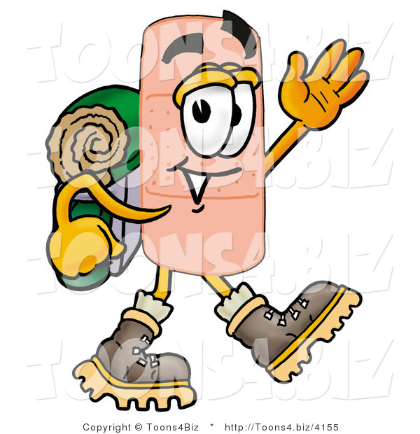 Illustration of an Adhesive Bandage Mascot Hiking and Carrying a Backpack