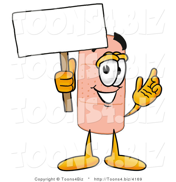 Illustration of an Adhesive Bandage Mascot Holding a Blank Sign