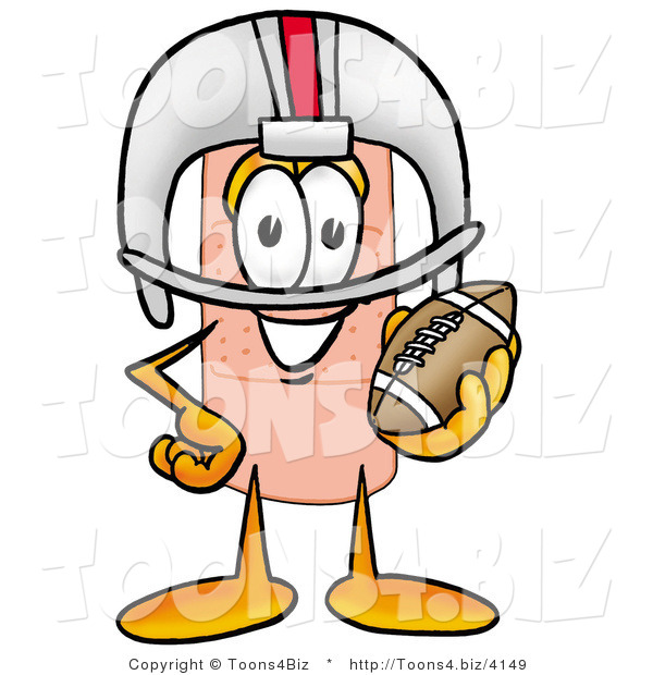 Illustration of an Adhesive Bandage Mascot in a Helmet, Holding a Football