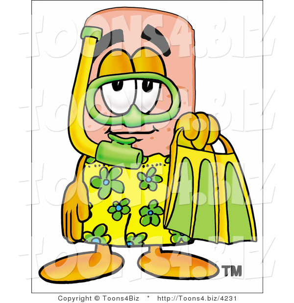 Illustration of an Adhesive Bandage Mascot in Green and Yellow Snorkel Gear