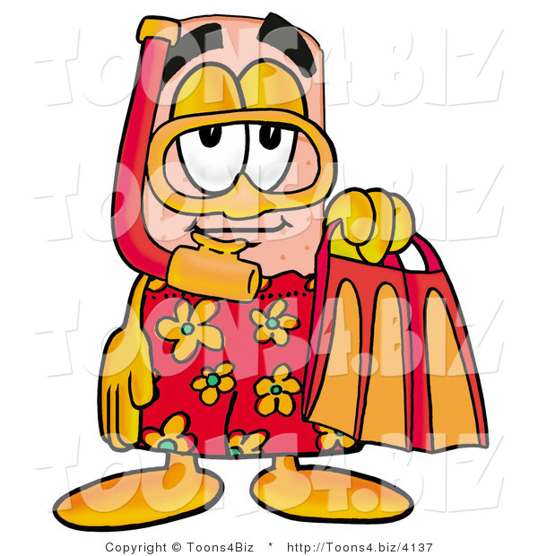 Illustration of an Adhesive Bandage Mascot in Orange and Red Snorkel Gear