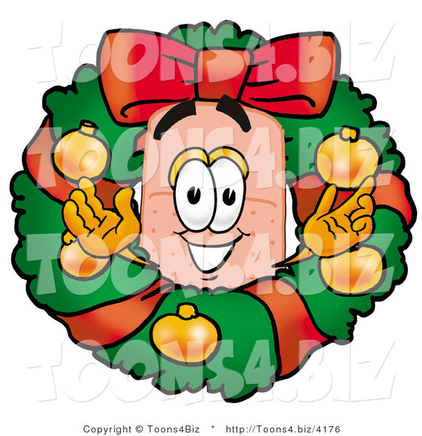 Illustration of an Adhesive Bandage Mascot in the Center of a Christmas Wreath