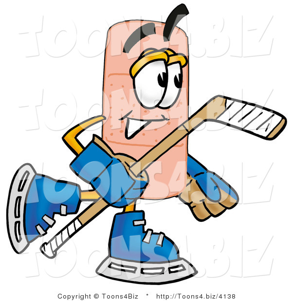 Illustration of an Adhesive Bandage Mascot Playing Ice Hockey