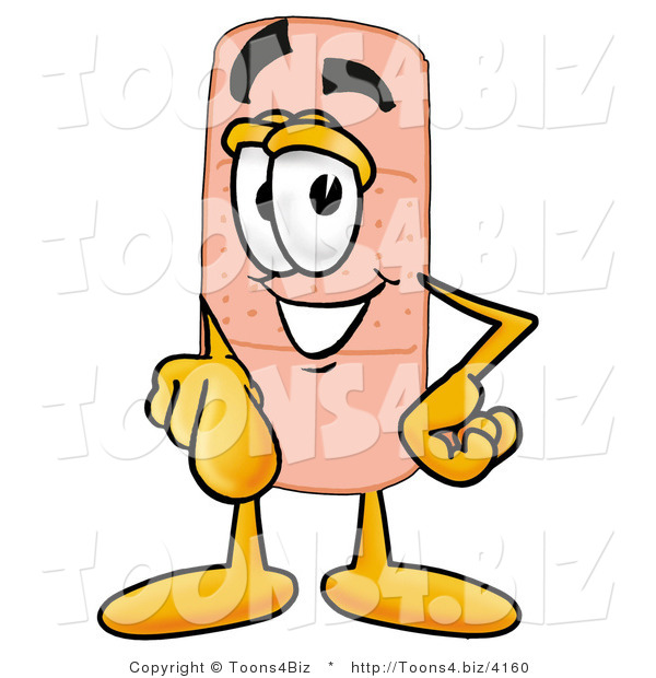 Illustration of an Adhesive Bandage Mascot Pointing at the Viewer