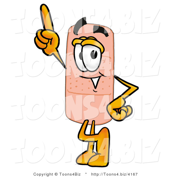 Illustration of an Adhesive Bandage Mascot Pointing Upwards