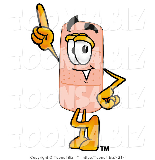 Illustration of an Adhesive Bandage Mascot Pointing Upwards