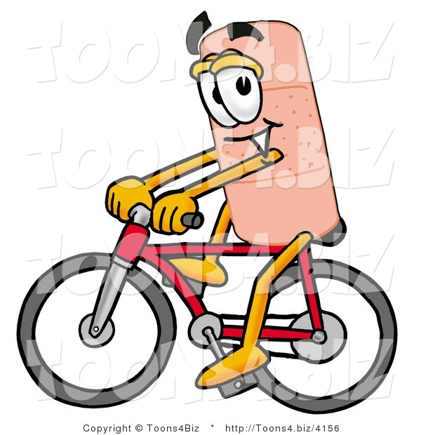 Illustration of an Adhesive Bandage Mascot Riding a Bicycle