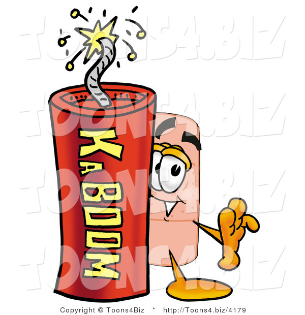 Illustration of an Adhesive Bandage Mascot Standing with a Lit Stick of Dynamite