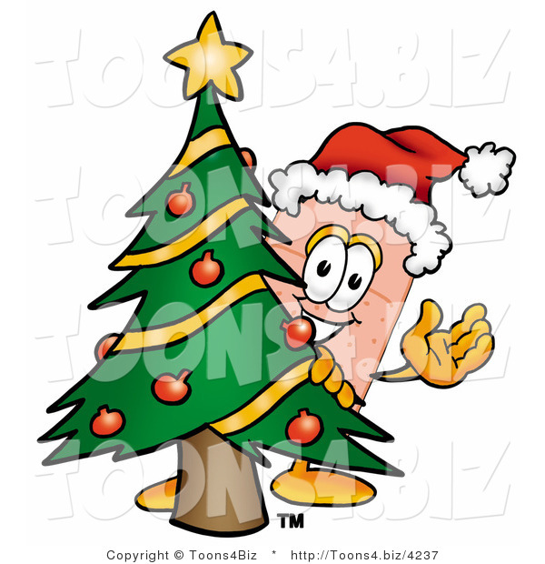 Illustration of an Adhesive Bandage Mascot Waving and Standing by a Decorated Christmas Tree