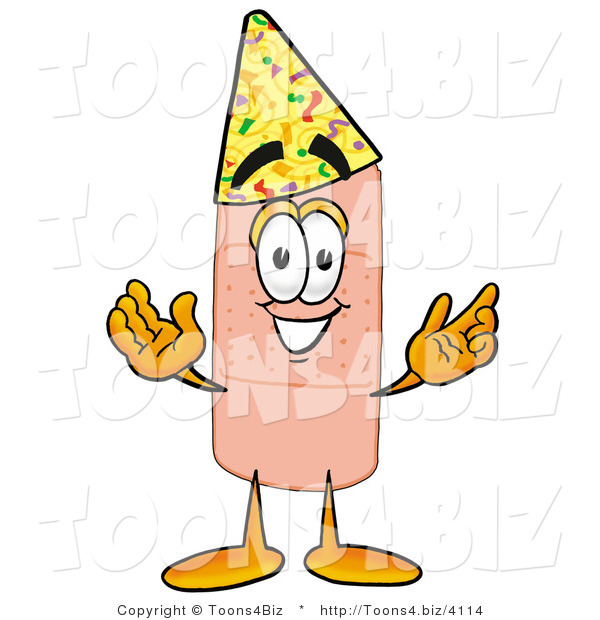 Illustration of an Adhesive Bandage Mascot Wearing a Birthday Party Hat
