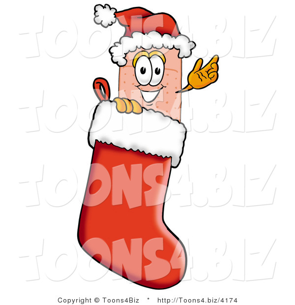 Illustration of an Adhesive Bandage Mascot Wearing a Santa Hat Inside a Red Christmas Stocking