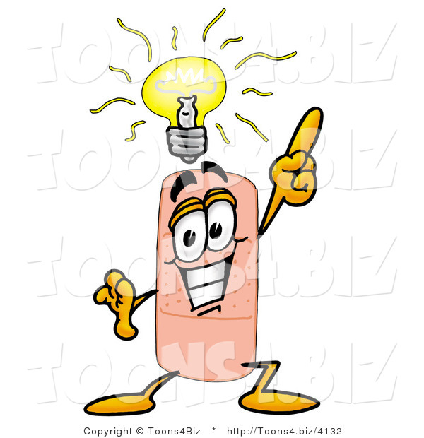 Illustration of an Adhesive Bandage Mascot with a Bright Idea