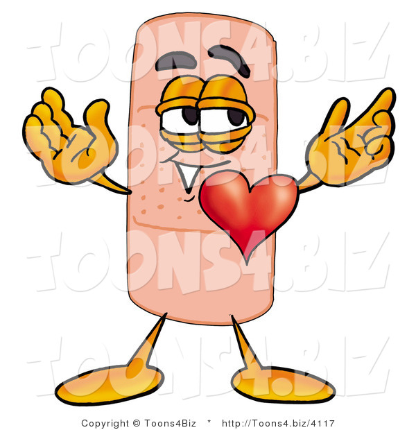 Illustration of an Adhesive Bandage Mascot with His Heart Beating out of His Chest