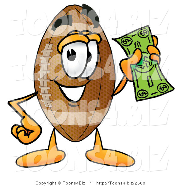 Illustration of an American Football Mascot Holding a Dollar Bill