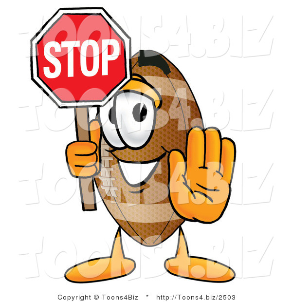 Illustration of an American Football Mascot Holding a Stop Sign