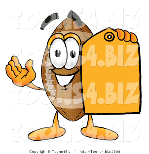 Illustration of an American Football Mascot Holding a Yellow Sales Price Tag