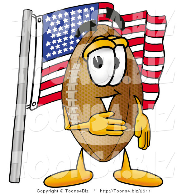 Illustration of an American Football Mascot Pledging Allegiance to an American Flag
