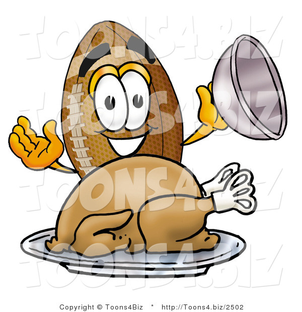 Illustration of an American Football Mascot Serving a Thanksgiving Turkey on a Platter