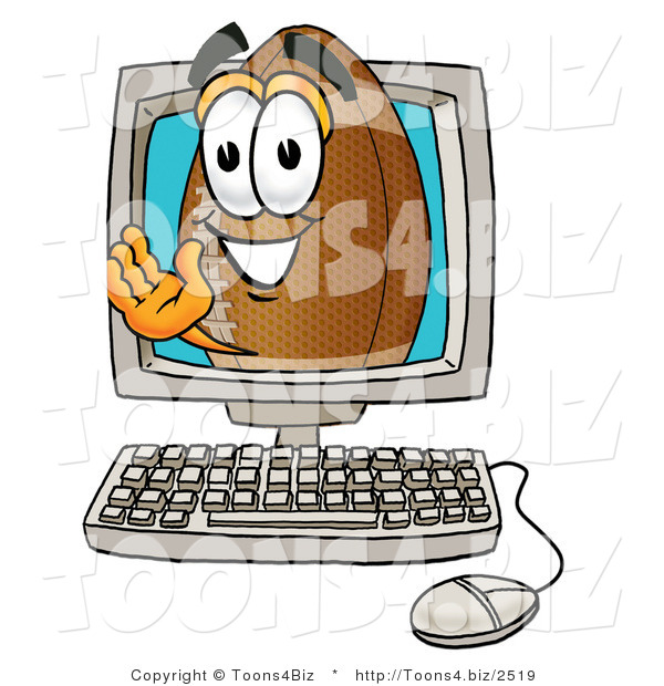 Illustration of an American Football Mascot Waving from Inside a Computer Screen