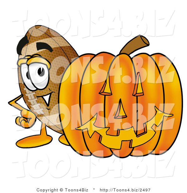 Illustration of an American Football Mascot with a Carved Halloween Pumpkin