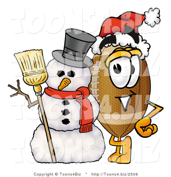 Illustration of an American Football Mascot with a Snowman on Christmas
