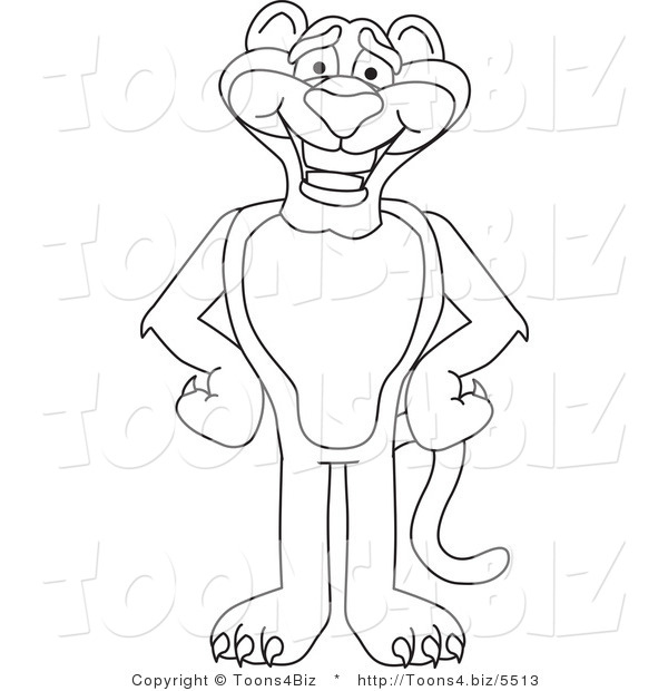 Line Art Vector Illustration of a Cartoon Panther Mascot