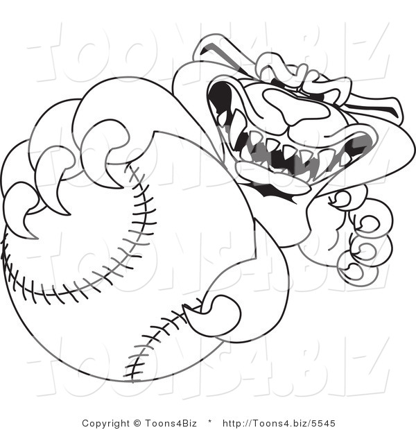 Line Art Vector Illustration of a Cartoon Panther Mascot Grabbing a Baseball