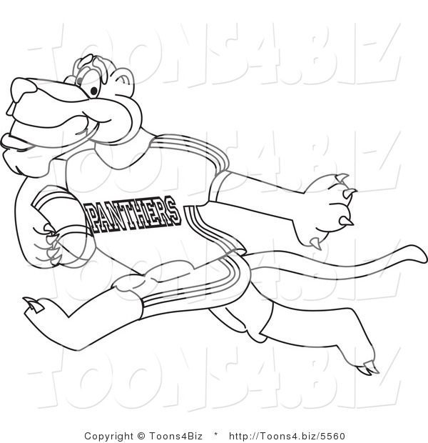 Line Art Vector Illustration of a Cartoon Panther Mascot Playing American Football