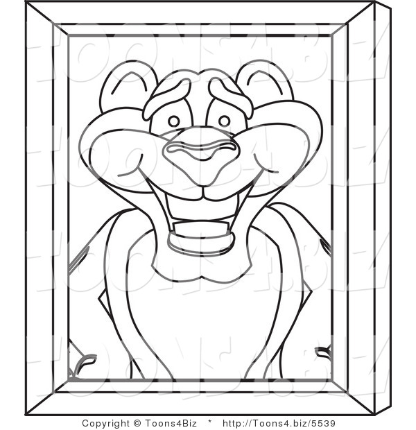 Line Art Vector Illustration of a Cartoon Panther Mascot Portrait