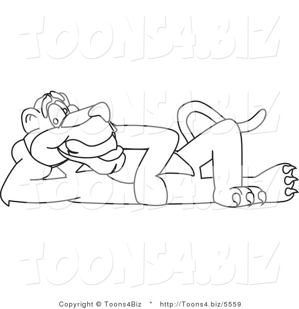 Line Art Vector Illustration of a Cartoon Panther Mascot Reclined