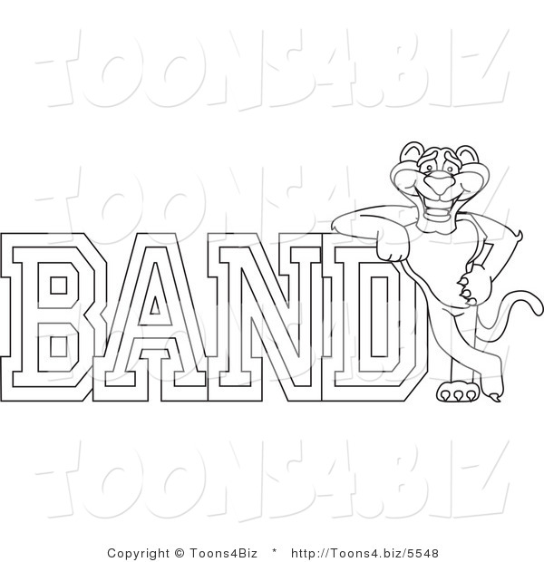 Line Art Vector Illustration of a Cartoon Panther Mascot with Band Text