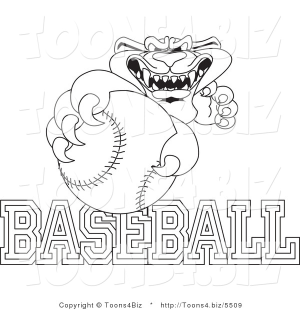 Line Art Vector Illustration of a Cartoon Panther Mascot with Baseball Text