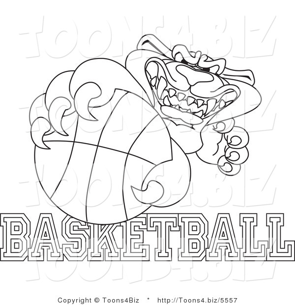 Line Art Vector Illustration of a Cartoon Panther Mascot with Basketball Text