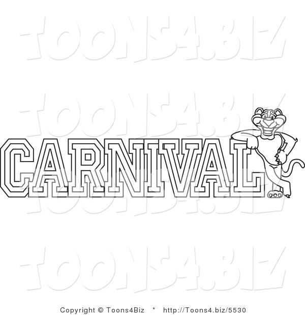 Line Art Vector Illustration of a Cartoon Panther Mascot with Carnival Text