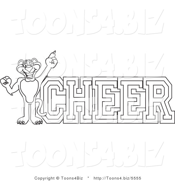 Line Art Vector Illustration of a Cartoon Panther Mascot with Cheer Text