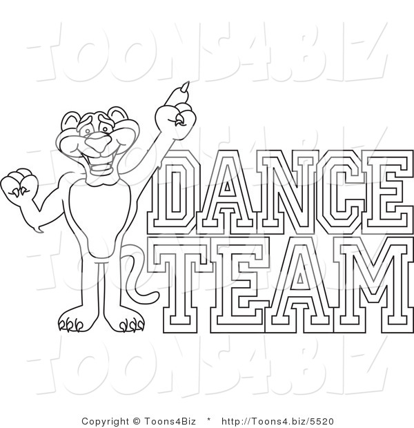 Line Art Vector Illustration of a Cartoon Panther Mascot with Dance Team Text