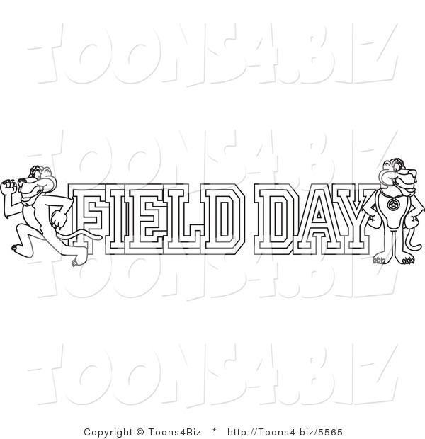 Line Art Vector Illustration of a Cartoon Panther Mascot with Field Day Text