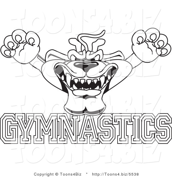 Line Art Vector Illustration of a Cartoon Panther Mascot with Gymnastics Text