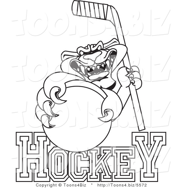 Line Art Vector Illustration of a Cartoon Panther Mascot with Hockey Text