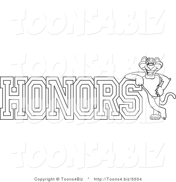 Line Art Vector Illustration of a Cartoon Panther Mascot with Honors Text